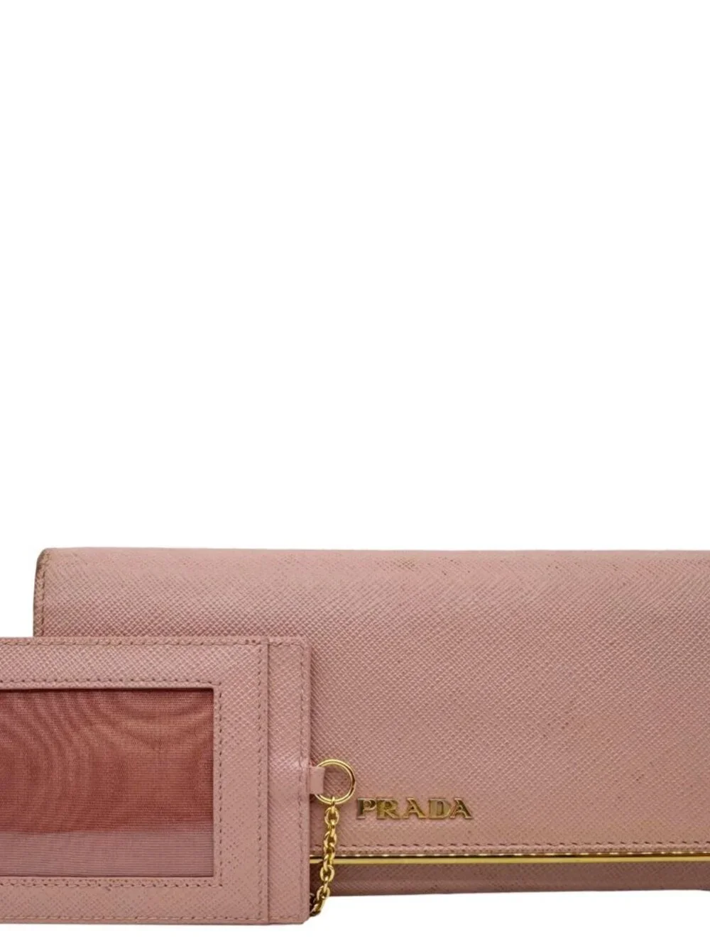 Prada  Metal Bar Continental Flap Saffiano Leather Wallet Pink